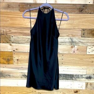 Urban Outfitters size SP Elegant Black Buttery Satin Backless Halter Mini Dress